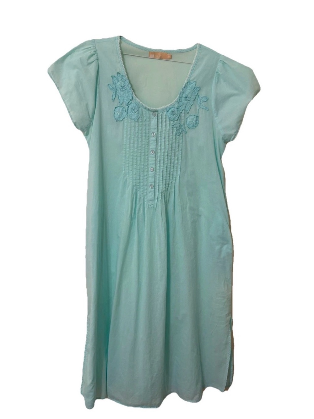 Coastal Grandmother La Cera Mint Blue 100% Cotton  Nightgown Lace Trim  Medium